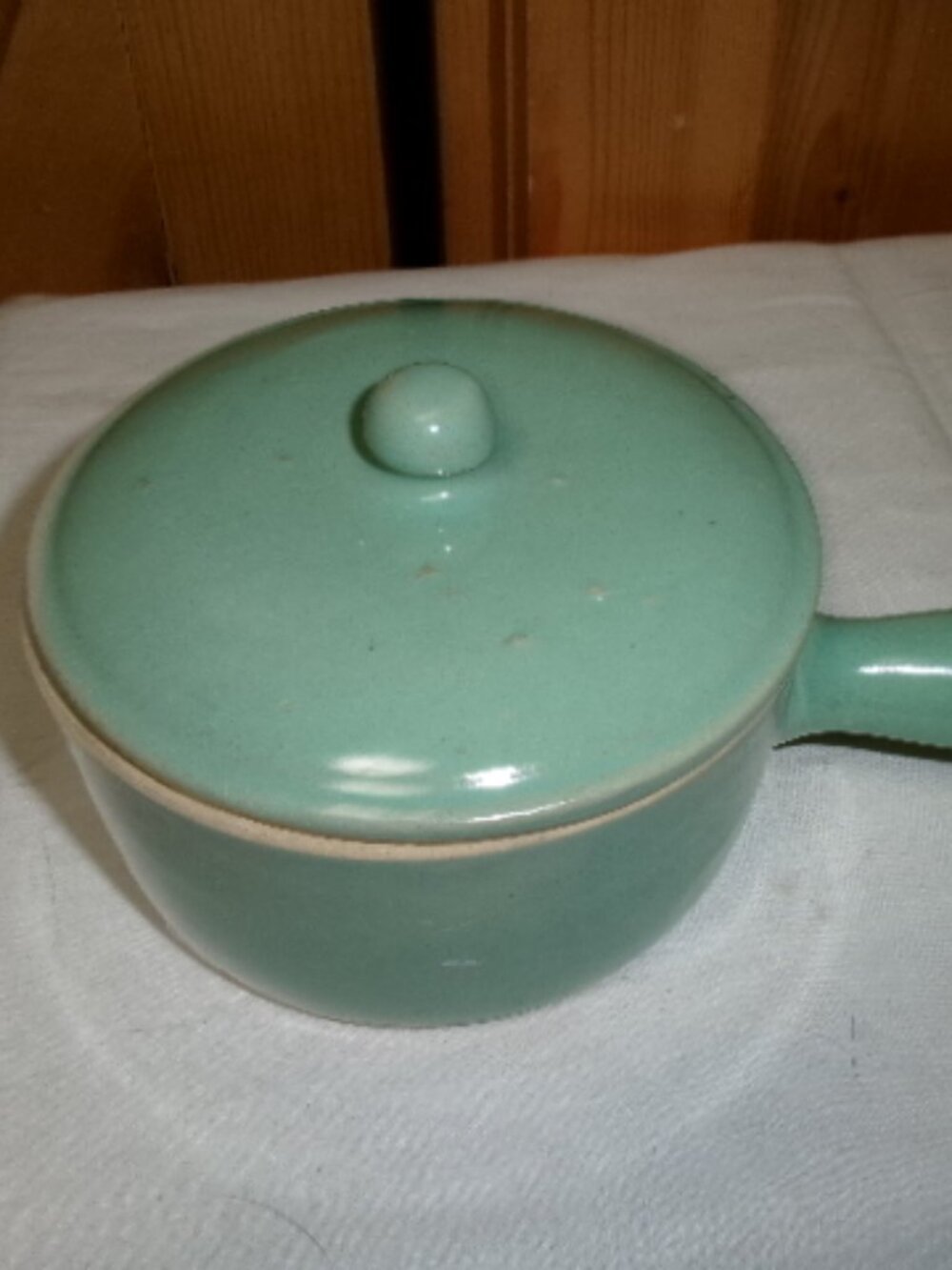Vtg Seafoam Green pottery small bowl lug handle